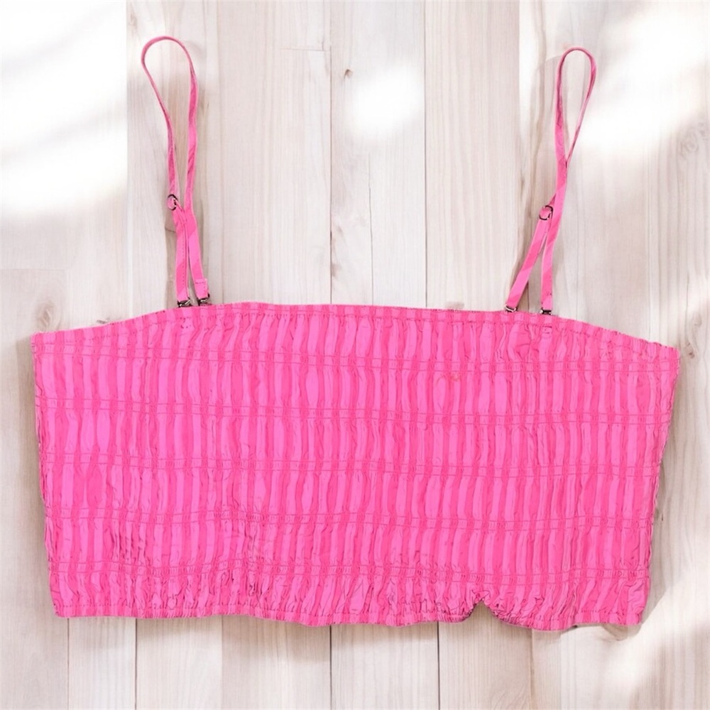 Woman’s Hot Pink Smocked Crop Top with Adjustable Spaghetti Straps Sz. Large